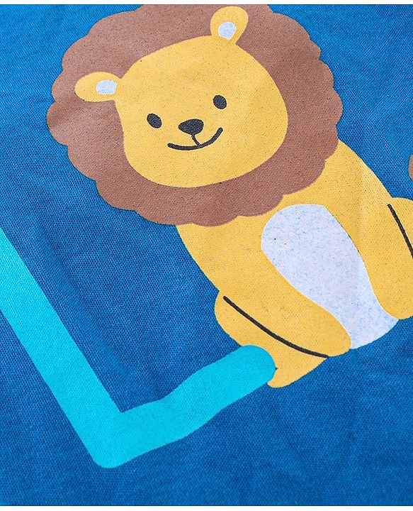 Babyhug 100% Cotton Full Sleeves Onesies with Leggings and Cap Mittens Booties Lion Print - Blue