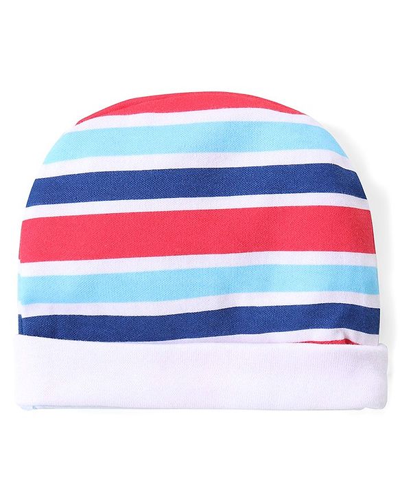 Babyhug 100% Cotton Knit Full Sleeves Teddy Printed Onesie with Leggings Cap Mitten & Booties - Multicolour