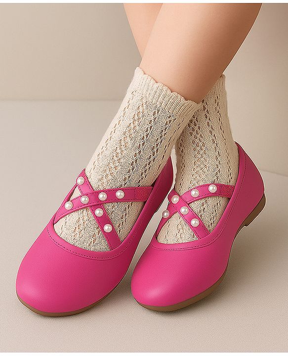 Cute Walk by Babyhug Slip On Ballerinas with Pear Detailing -  Dark Pink
