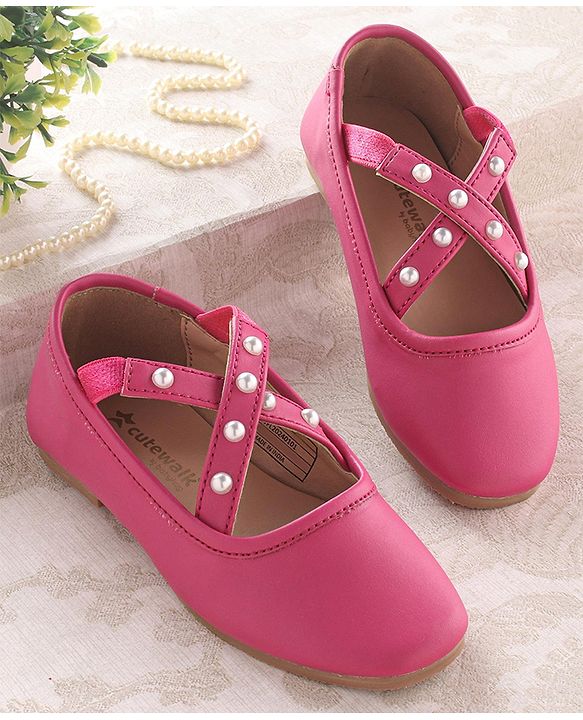 Cute Walk by Babyhug Slip On Ballerinas with Pear Detailing -  Dark Pink