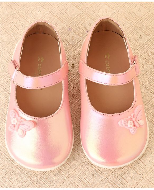 Cute Walk by Babyhug Ballerinas With Velcro Closure & Butterfly Applique - Pink