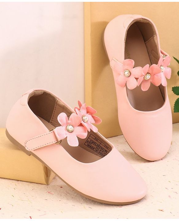 Cute Walk by Babyhug Velcro Closure Ballerina with Flower Applique -Pink