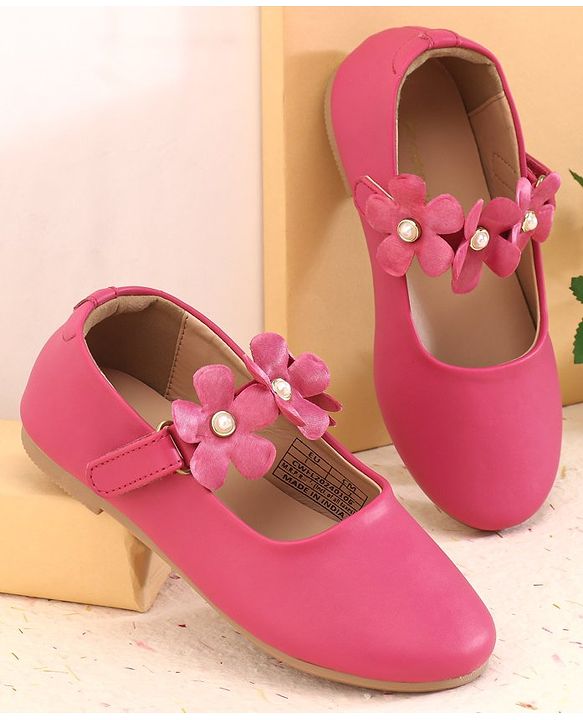 Cute Walk by Babyhug Velcro Closure Ballerina with Flower Applique -Fuchsia