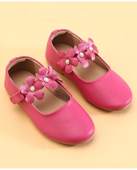 Cute Walk by Babyhug Velcro Closure Ballerina with Flower Applique -Fuchsia