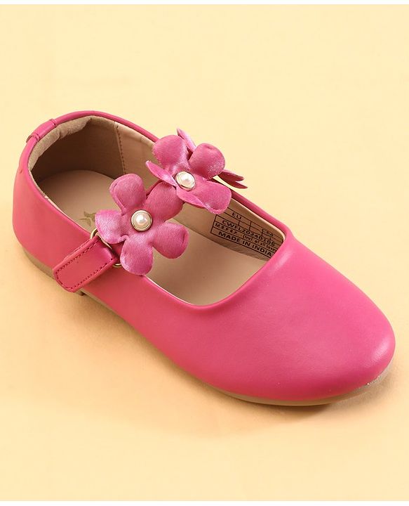 Cute Walk by Babyhug Velcro Closure Ballerina with Flower Applique -Fuchsia