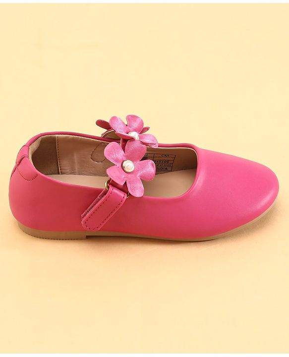 Cute Walk by Babyhug Velcro Closure Ballerina with Flower Applique -Fuchsia