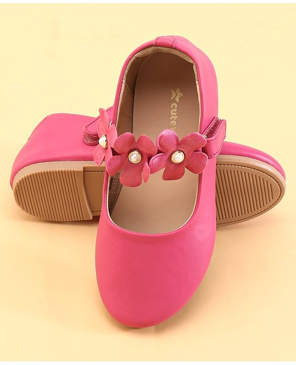 Cute Walk by Babyhug Velcro Closure Ballerina with Flower Applique -Fuchsia