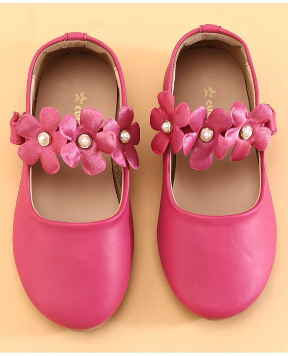 Cute Walk by Babyhug Velcro Closure Ballerina with Flower Applique -Fuchsia