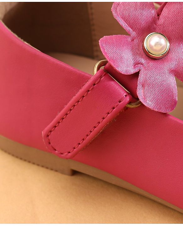 Cute Walk by Babyhug Velcro Closure Ballerina with Flower Applique -Fuchsia