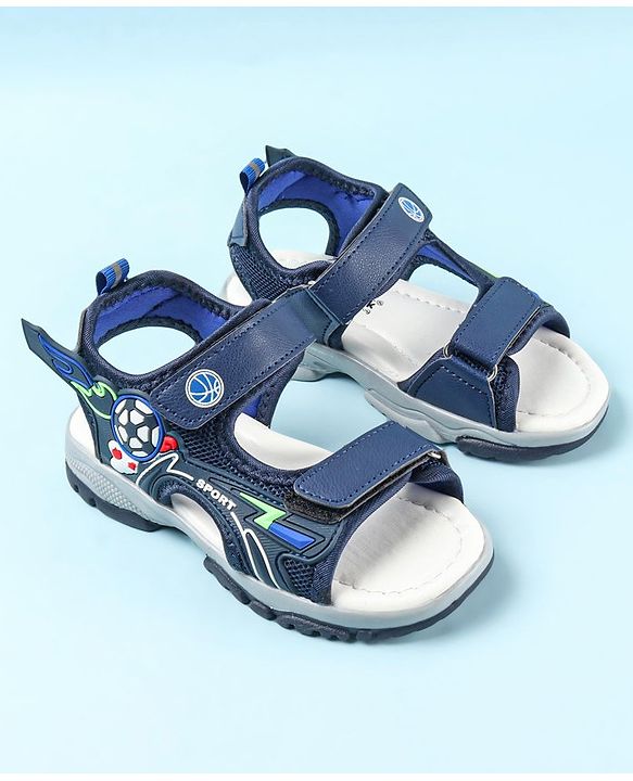 Cute Walk by Babyhug Velcro Closure Sandals with Football Applique - Navy Blue