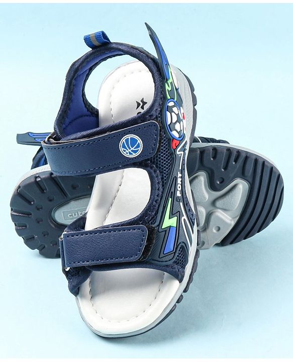 Cute Walk by Babyhug Velcro Closure Sandals with Football Applique - Navy Blue