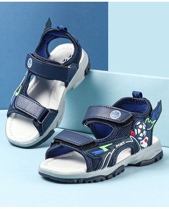 Cute Walk by Babyhug Velcro Closure Sandals with Football Applique - Navy Blue