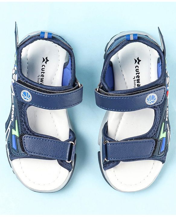 Cute Walk by Babyhug Velcro Closure Sandals with Football Applique - Navy Blue