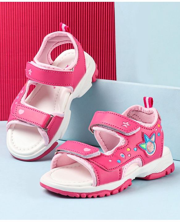 Cute Walk by Babyhug Sandals With Velcro Closure & Hearts Design - Fuchsia