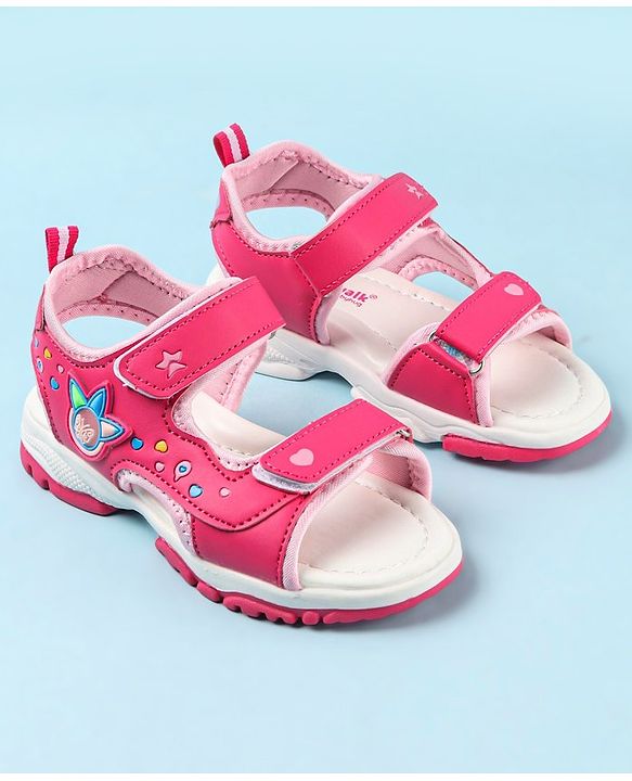 Cute Walk by Babyhug Sandals With Velcro Closure & Hearts Design - Fuchsia