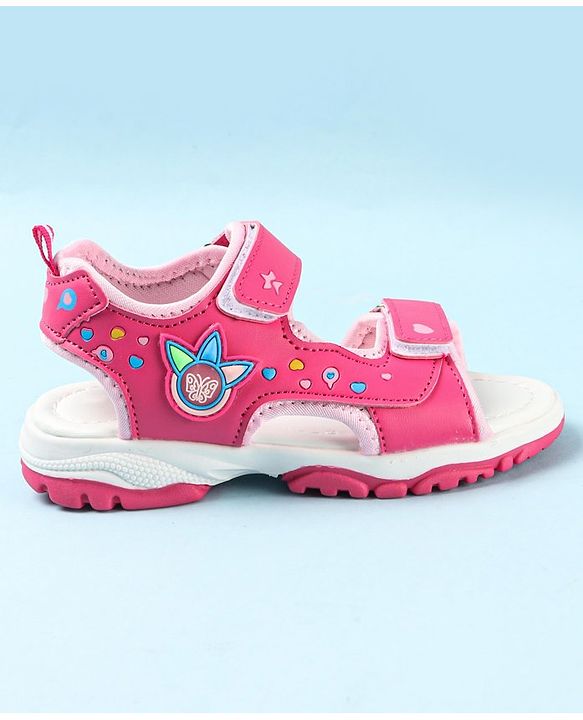 Cute Walk by Babyhug Sandals With Velcro Closure & Hearts Design - Fuchsia