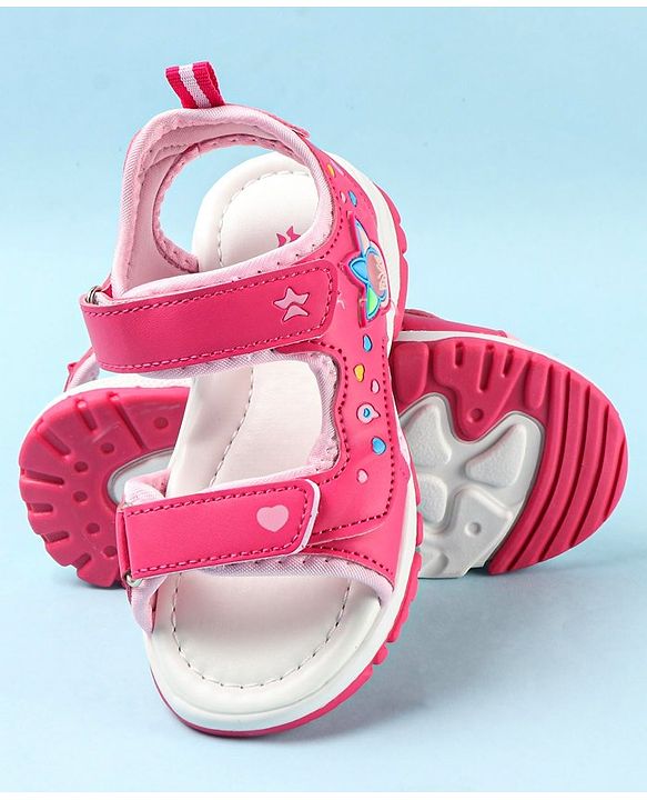 Cute Walk by Babyhug Sandals With Velcro Closure & Hearts Design - Fuchsia