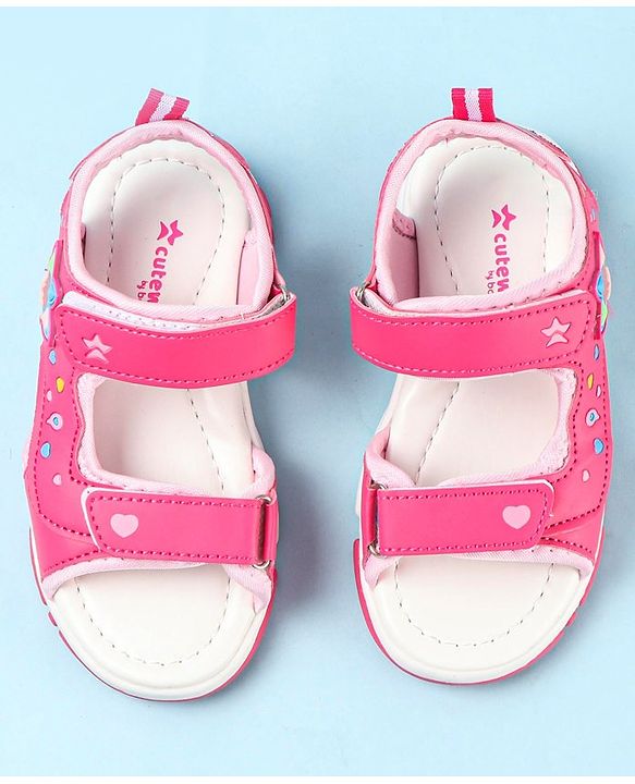 Cute Walk by Babyhug Sandals With Velcro Closure & Hearts Design - Fuchsia