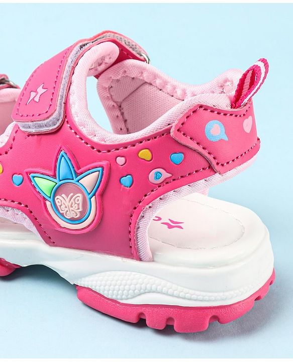 Cute Walk by Babyhug Sandals With Velcro Closure & Hearts Design - Fuchsia