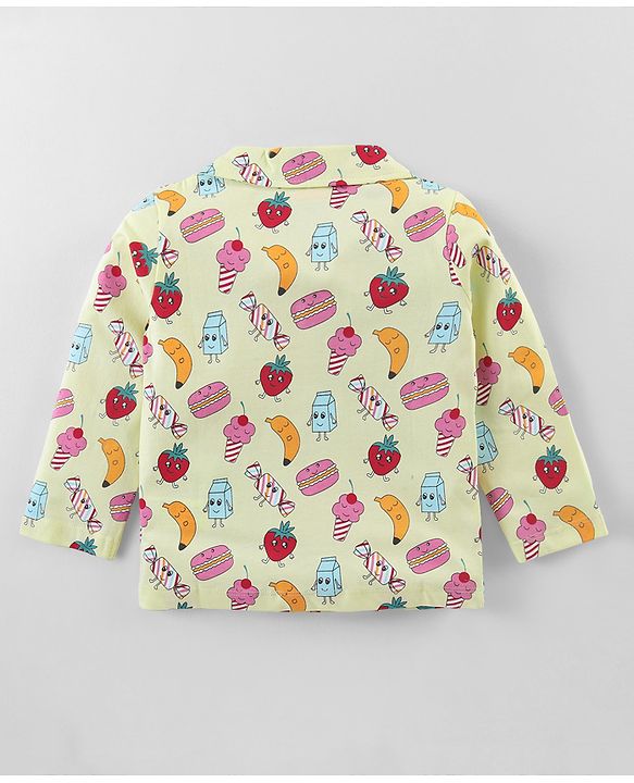 Babyhug Single Jersey Knit Full Sleeves Night Suit With Fruit Doodles Print - Yellow