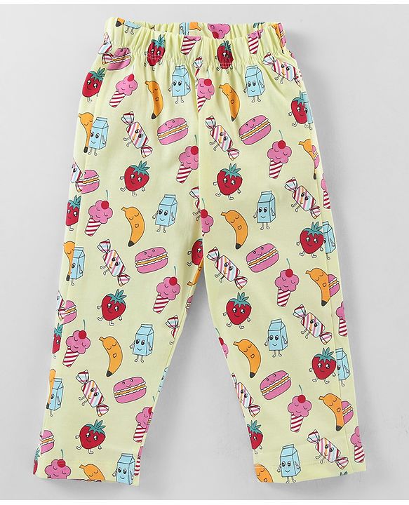 Babyhug Single Jersey Knit Full Sleeves Night Suit With Fruit Doodles Print - Yellow