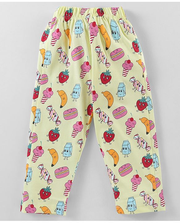Babyhug Single Jersey Knit Full Sleeves Night Suit With Fruit Doodles Print - Yellow