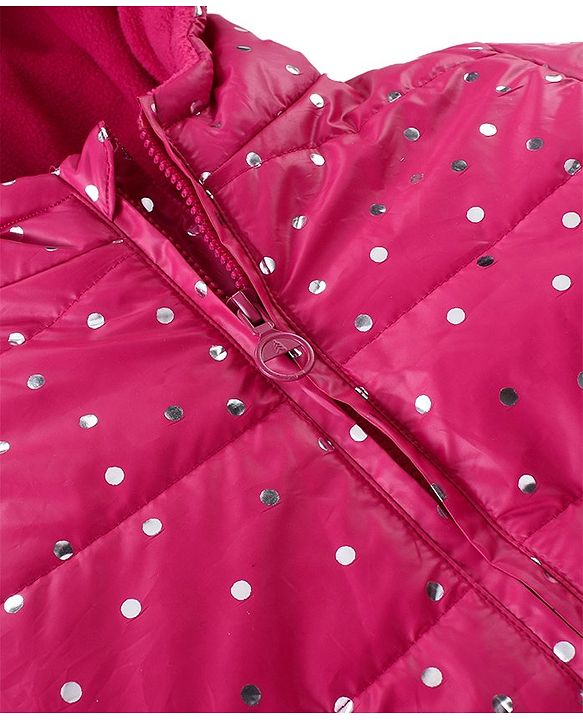 Pine Kids Woven Full  Sleeves Front Open Sequinned Padded Hooded Jacket with Pockets - Rani Pink