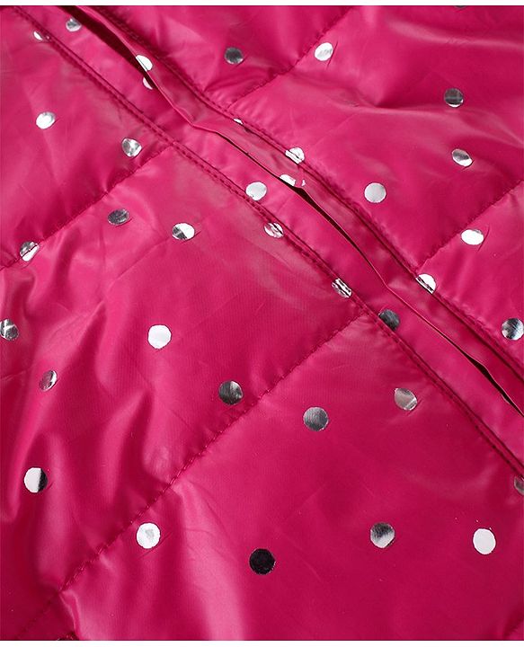 Pine Kids Woven Full  Sleeves Front Open Sequinned Padded Hooded Jacket with Pockets - Rani Pink