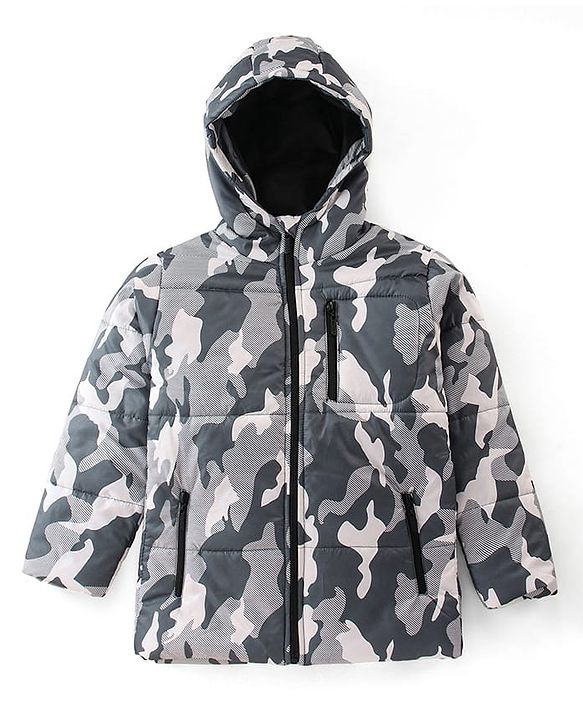 Pine Kids Woven Full Sleeves Padded Hooded Jacket Camouflage Print - Multicolour