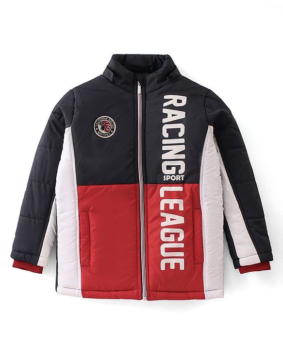 Pine Kids Woven Full Sleeves Padded Hooded Jacket Text Print - Multicolour