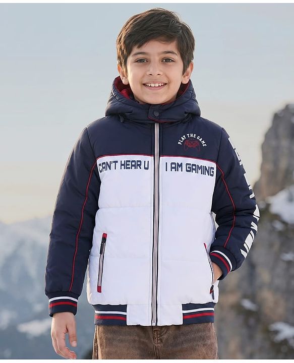 Pine Kids Woven Full Sleeves Padded Jacket with Detachable Hood Text Print - Multicolour