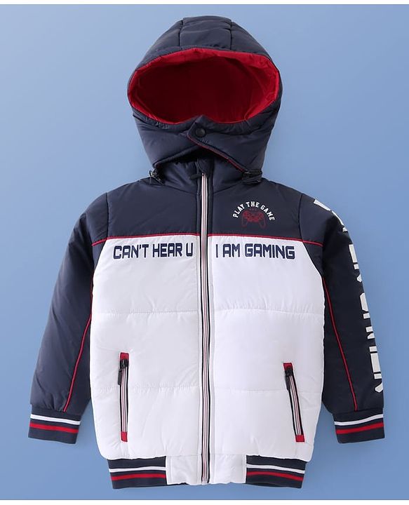 Pine Kids Woven Full Sleeves Padded Jacket with Detachable Hood Text Print - Multicolour