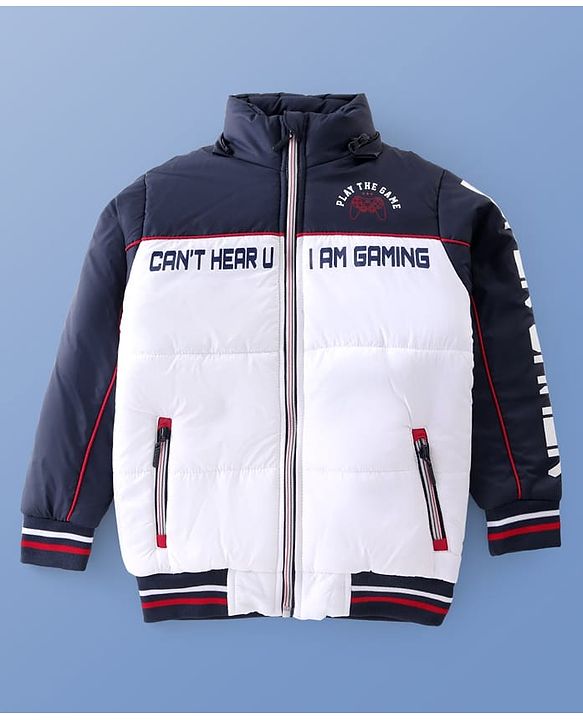 Pine Kids Woven Full Sleeves Padded Jacket with Detachable Hood Text Print - Multicolour