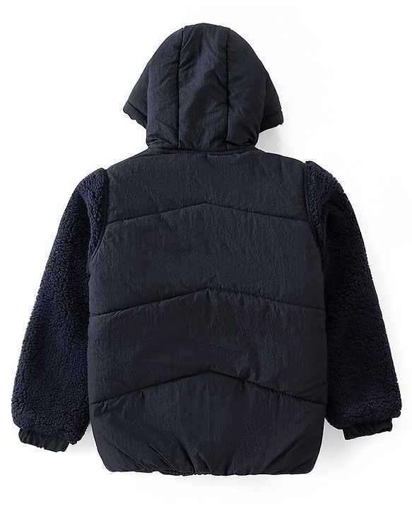 Pine Kids Woven Full Sleeves Solid Hooded Padded Jacket - Navy Blue
