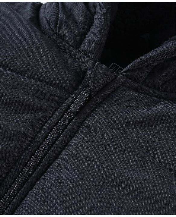Pine Kids Woven Full Sleeves Solid Hooded Padded Jacket - Navy Blue