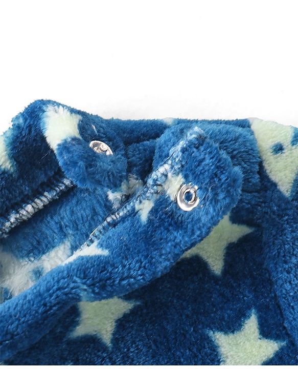 Babyhug Velour Knit Full Sleeves Winter Wear Night Suit With Stars Print - Navy Blue
