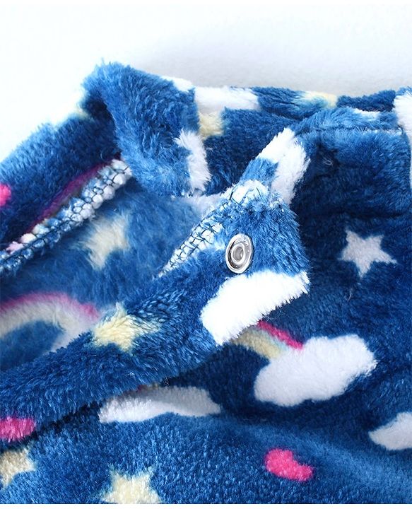 Babyhug Velour Knit Full Sleeves Winter Wear Night Suit with Cloud Print - Navy Blue