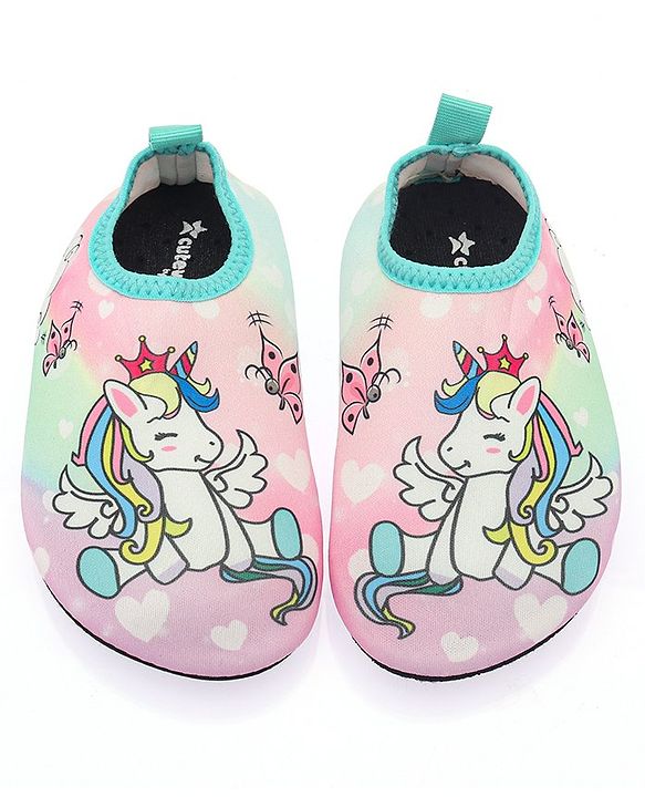 Cute Walk by Babyhug Slip On Water Shoes Unicorn Print - Pink