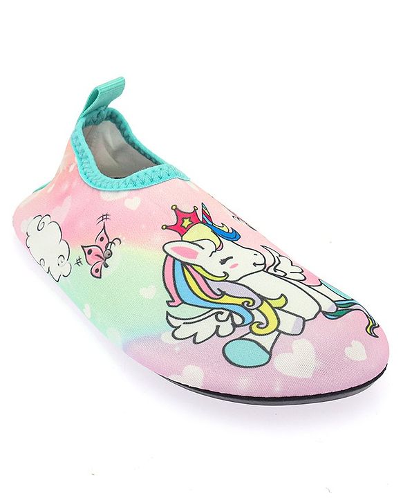 Cute Walk by Babyhug Slip On Water Shoes Unicorn Print - Pink