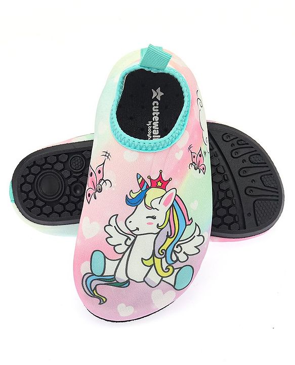Cute Walk by Babyhug Slip On Water Shoes Unicorn Print - Pink