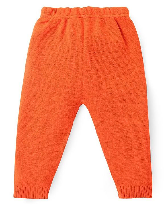 Babyhug Knit Full Sleeves Sweater Set with Heart Design -Orange & Off White