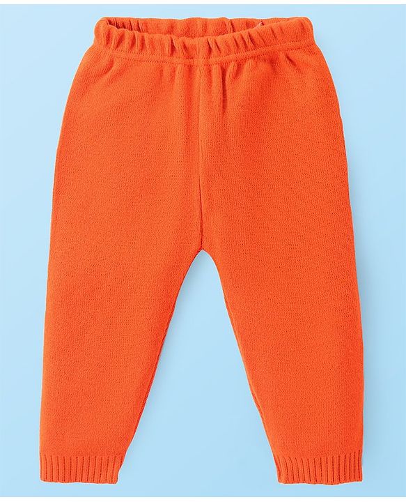 Babyhug Knit Full Sleeves Sweater Set with Heart Design -Orange & Off White