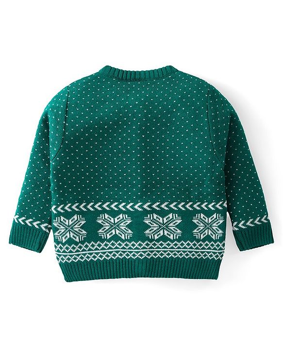 Babyhug Knit Full Sleeves Front Open Sweater Set with Polka Dot Design - Green