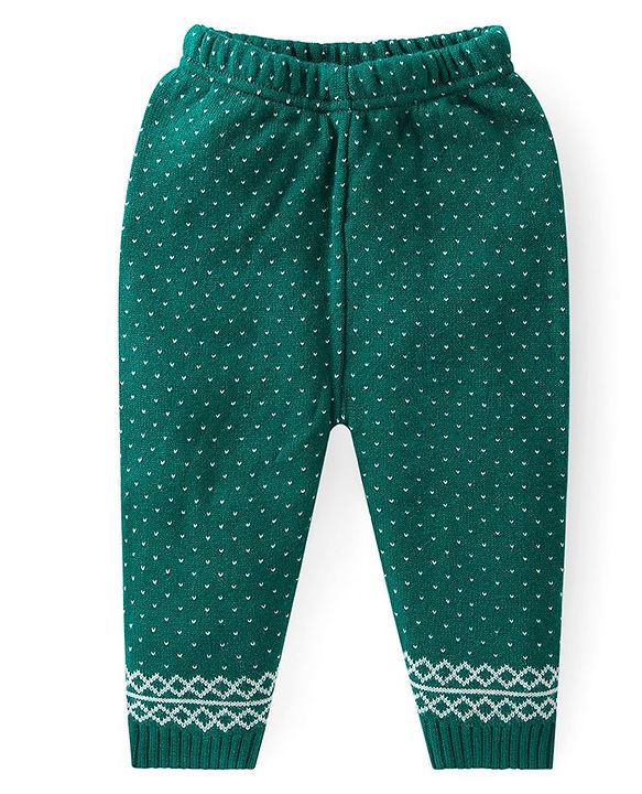 Babyhug Knit Full Sleeves Front Open Sweater Set with Polka Dot Design - Green