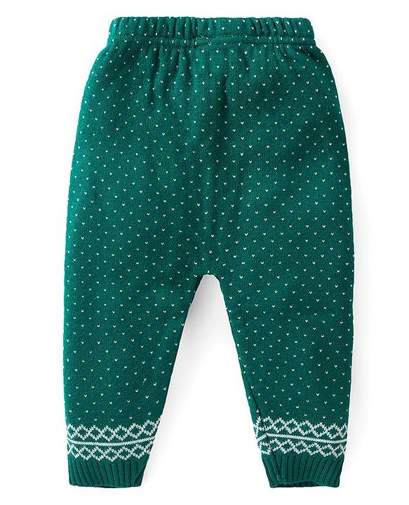 Babyhug Knit Full Sleeves Front Open Sweater Set with Polka Dot Design - Green