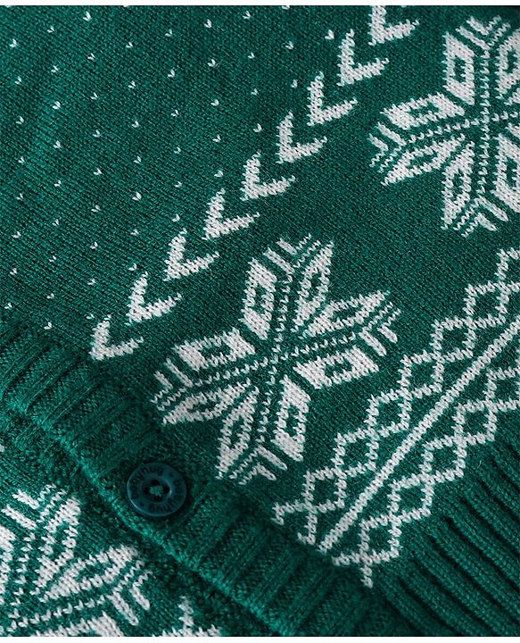 Babyhug Knit Full Sleeves Front Open Sweater Set with Polka Dot Design - Green