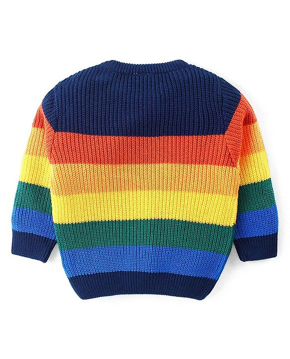 Babyhug Knitted Full Sleeves Pullover Sweater Set With Stripes Design - Navy Blue
