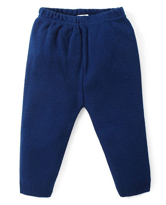 Babyhug Knitted Full Sleeves Pullover Sweater Set With Stripes Design - Navy Blue