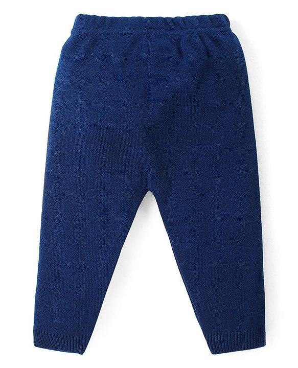 Babyhug Knitted Full Sleeves Pullover Sweater Set With Stripes Design - Navy Blue