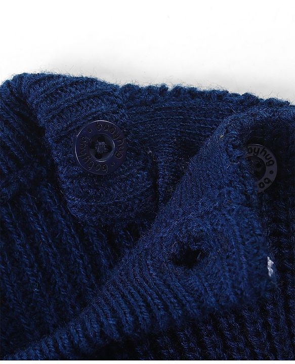 Babyhug Knitted Full Sleeves Pullover Sweater Set With Stripes Design - Navy Blue